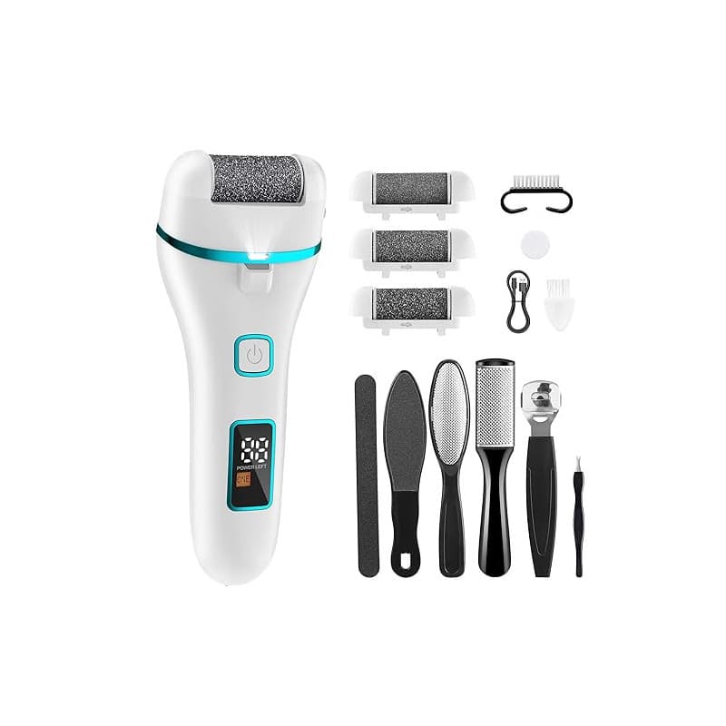 Wolady Rapeuse Pieds Electrique, 14 en 1 Rappe Pieds Pédicure Rechargeable, Ponceuse Pied Étanche Anti-callosités et Peaux Dures