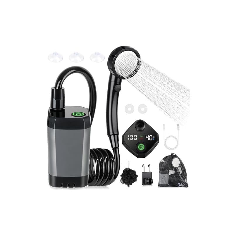 Spopal Kit Douche de Camping, Douche Portable,Pompe de Douche Électrique Rechargeable,Imperméable, avec Afficheur Intelligent et