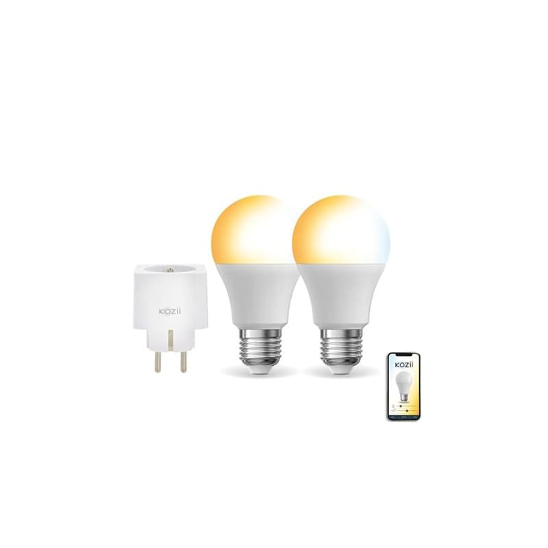 KOZII, Pack de 2 Ampoules LED Connectées A60 E27, CCT, Économie d'Énergie, Compatible avec Alexa et Google Home, Lumière Blanche