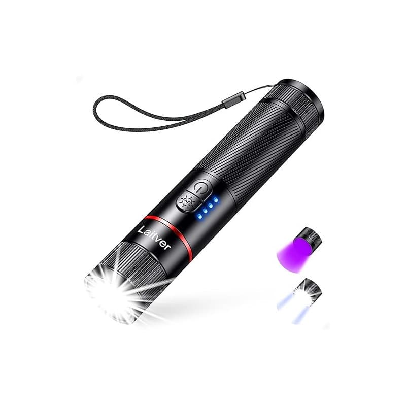 Lampe Torche LED/Torche UV 2 en 1,Laitver Lampe de Poche Rechargeable Ultra Puissante avec 395nm Ultraviolette Noire-6 Modes, Zo