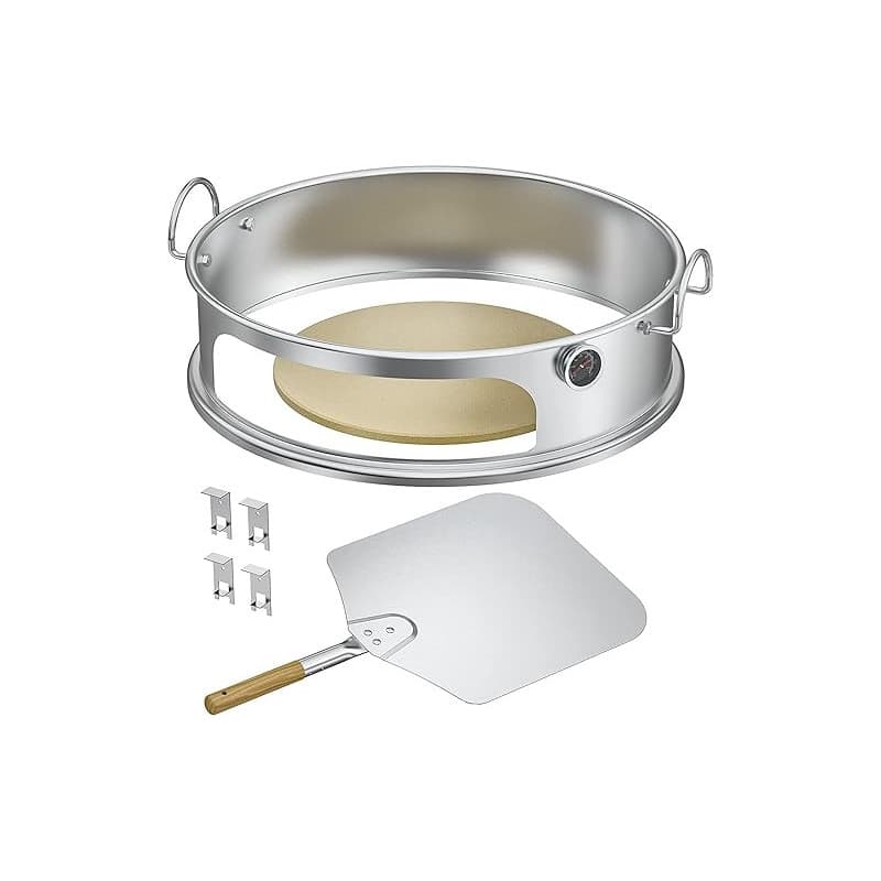 onlyfire BRK-6023 Kit Pizza pour Weber 57 cm - Anneau à Pizza en INOX avec Poignées Amovibles, Pierre à Pizza 38 cm, Pelle à Piz