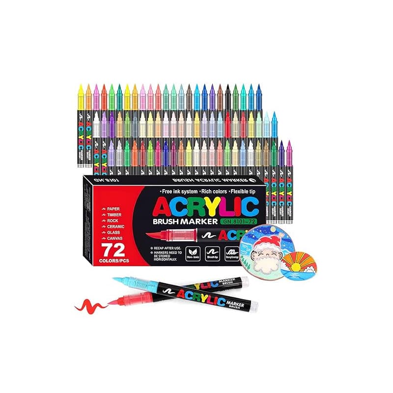 Laconile 72 Couleurs Feutre Acrylique, Stylos Acryliques à Pointe Pinceau pour le Coloriage Adulte ,Acrylic Paint Markers pour C