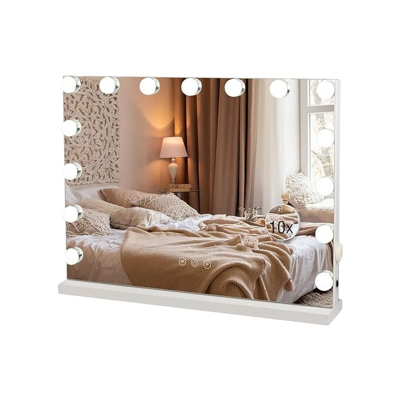YU YUSING Miroir Maquillage Hollywood Lumineux, Miroir Coiffeuse LED 15 Lumières Dimmables 58X45cm, Contrôle Tactile 2 Couleurs