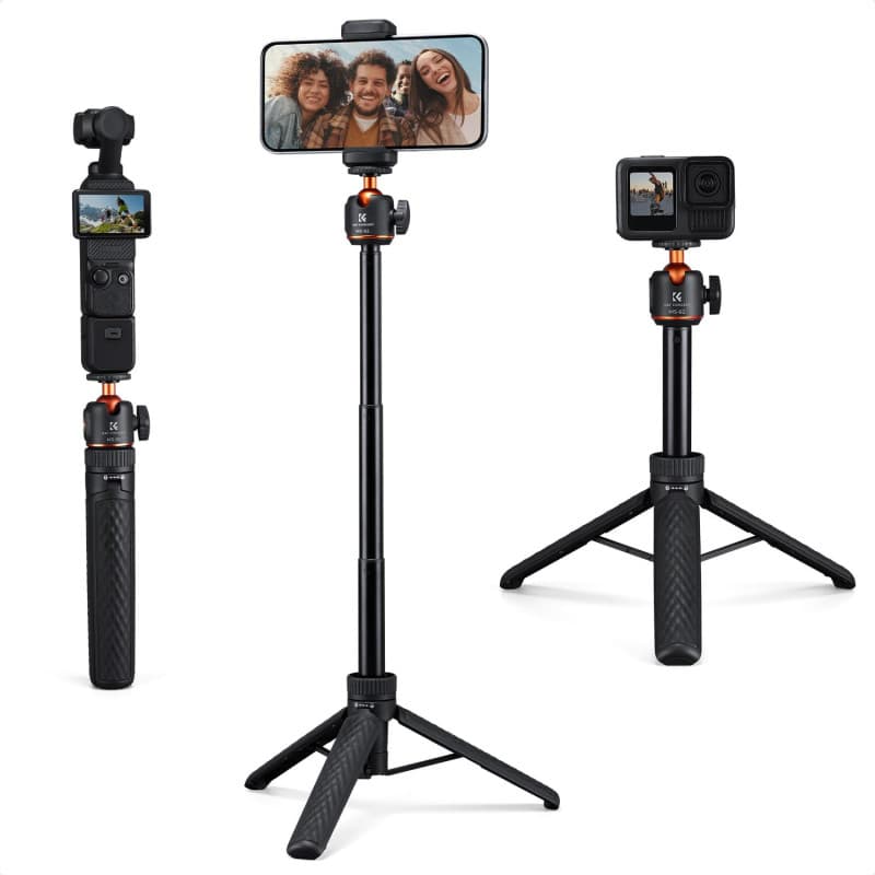 K&F CONCEPT MS62 Perche à Selfie 65 cm, Trépied Léger Portable pour Téléphone/Caméra avec 1/4" et Rotule 360°, Compatible Smartp