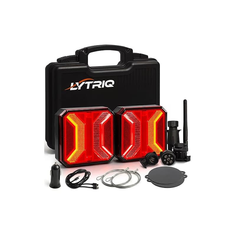 lytriq Feux Remorque Sans Fil LED 5000mAh, Kit Feu Arrière Magnétique Homologué E9, 7/13 Broches, USB-C, Étanche IP67, Tracteur,