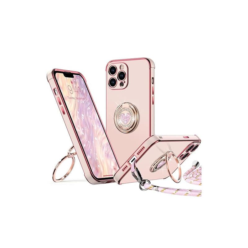 XYZ Coque pour iPhone 12 Pro Max, avec Double Anneau de Support Cœur, avec Lanière pour Filles et Femmes, Coque de Protection de