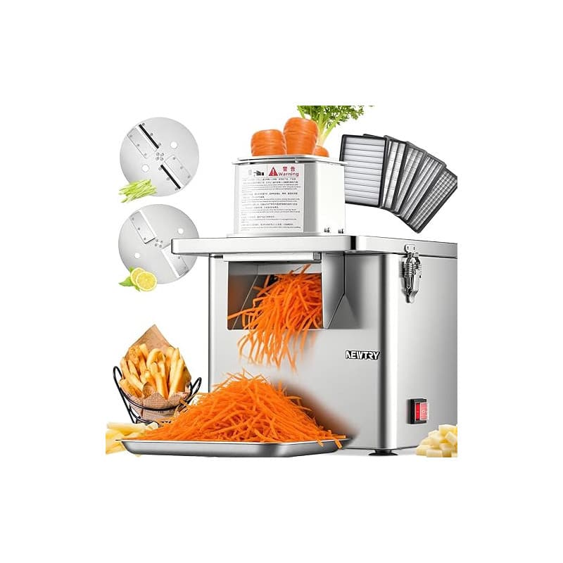 NEWTRY 4-en-1 Commercial Machine à Couper Légumes Électrique - Machine de Cuisine Inoxydable 250W, Ciseleur en Dés pour Dés, Râp