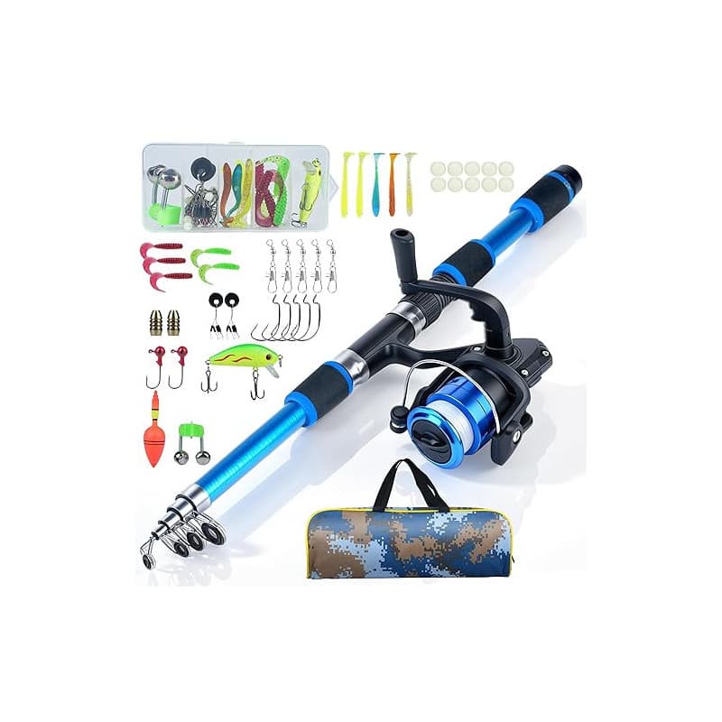 Set de Pêche Enfant 1,8 m – Canne à Pêche Télescopique pour Enfants avec Moulinet, Appâts & Accessoires, Kit Complet pour Débuta