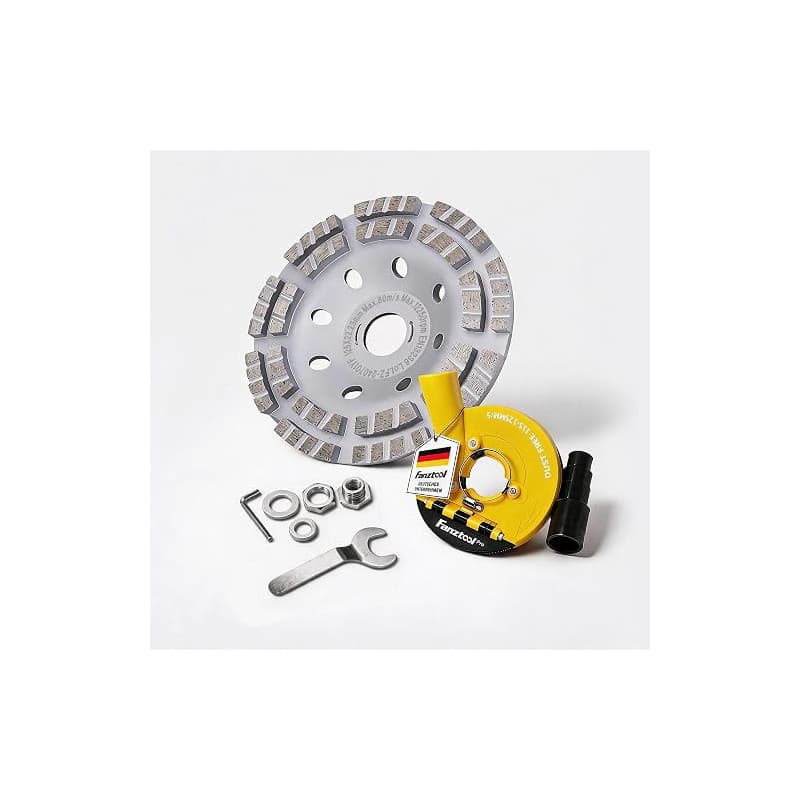 FANZTOOL Carter d’aspiration pour Meuleuse, Équipé d'un Disque de Ponçage Béton 125 mm, Qualité Professionnelle, Brosses à Resso
