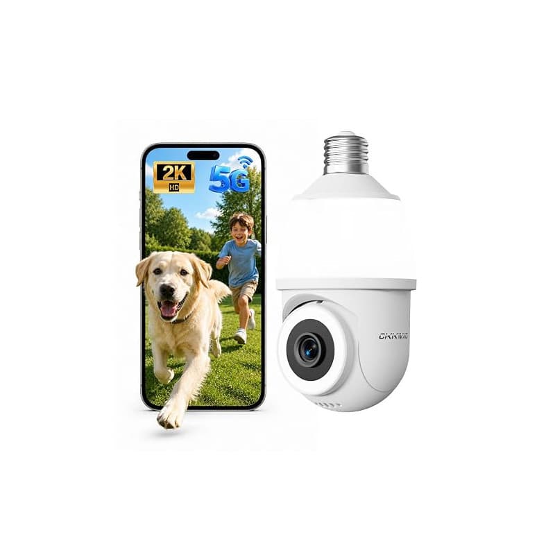 CiKiKWXO Ampoule Camera Surveillance WiFi Exterieure sans Fil 2K | 2.4/5 GHz Caméras de Surveillance WiFi, Vision Nocturne Coule