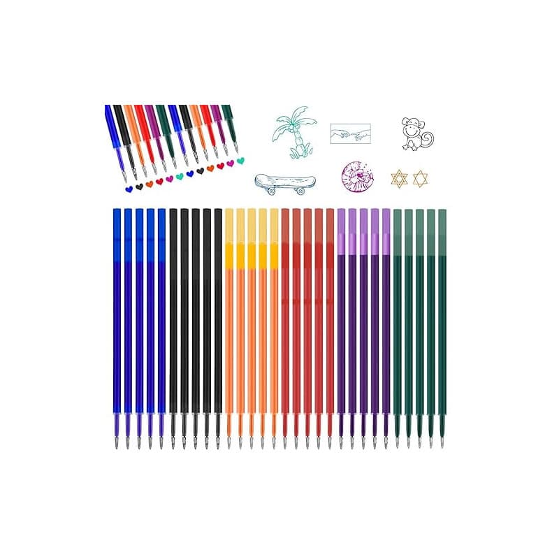 Lot de 30 recharges de rechange effaçables, compatibles avec Legami, pointe 0,7 mm, hauteur 13 cm, bleu, noir, rouge, vert, viol