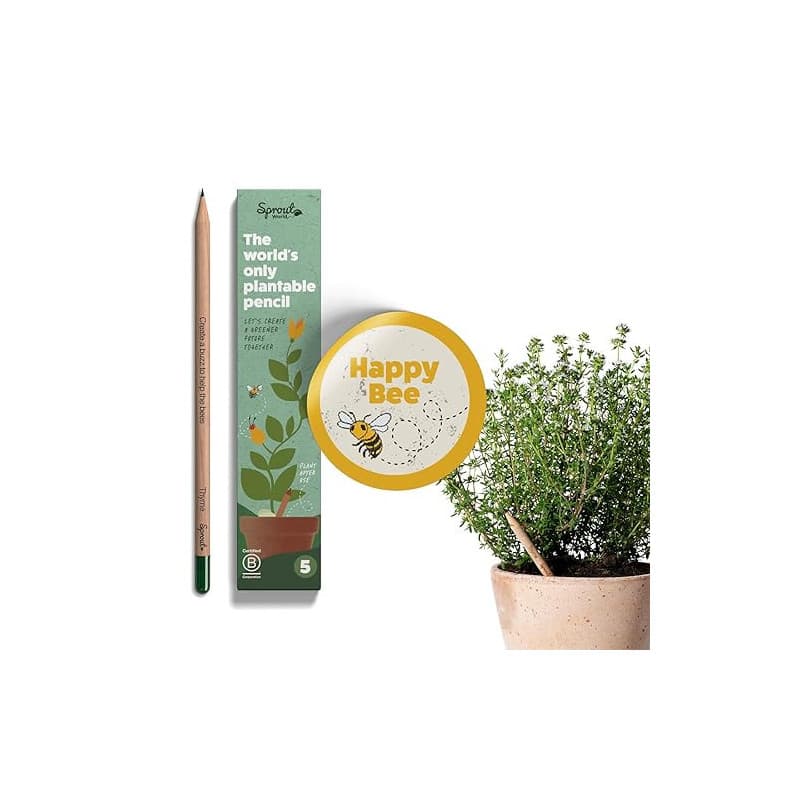 SproutWorld Happy Bee Edition | Crayon en graphite à planter | Capsule de graines d’ Herbes, Légumes & Fleurs pour abeilles, | B