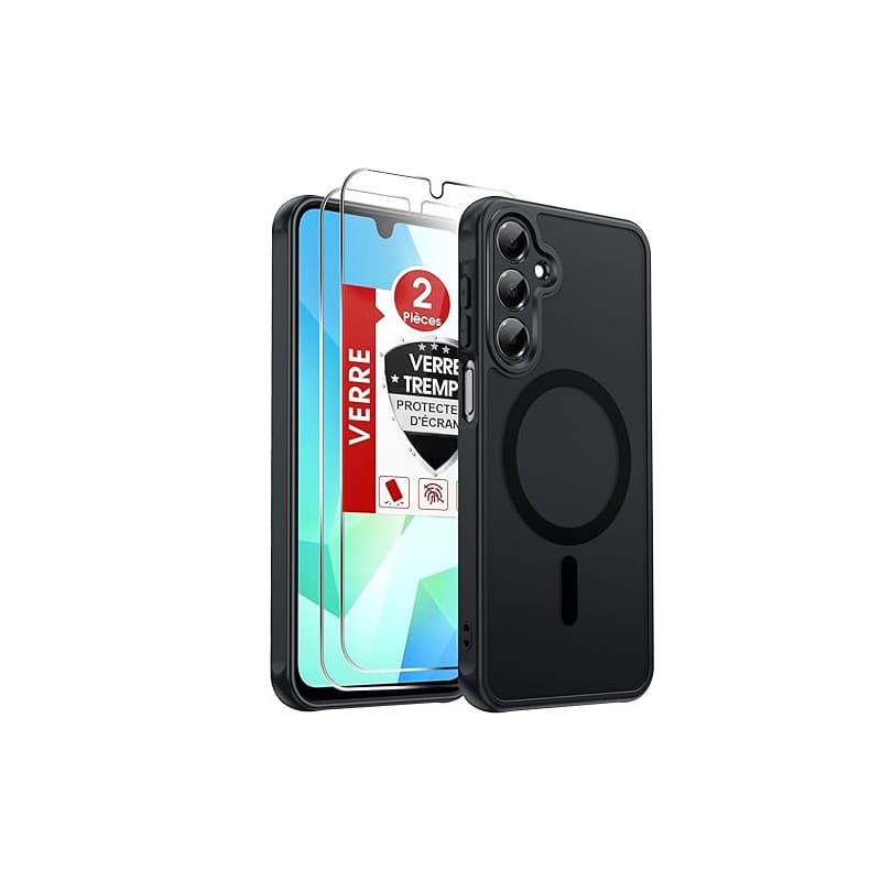 LeYi Coque Magnétique pour Samsung Galaxy A16 / A 16, avec 2 Verre Trempé, Compatible avec MagSafe, Étui Housse Antichoc Bumper