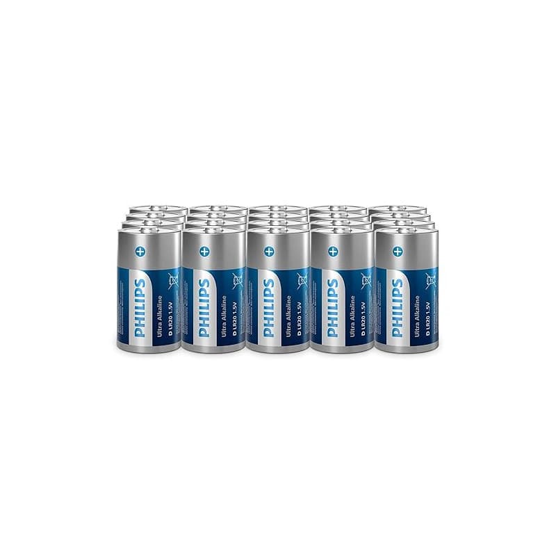 Philips Piles Alcalines D Ultra, LR20 – Haute Capacité pour Lampes de Poche et Gros Appareils, Lot de 20