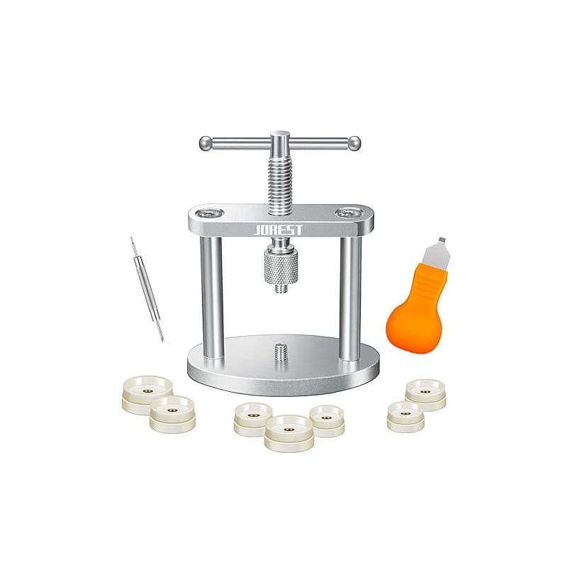 JOREST Presse de Boîtier Montre, Outil pour Ouvre et Fermer Boitier Montre, Kit Changement Pile Montre, Kit Reparation Montre, a