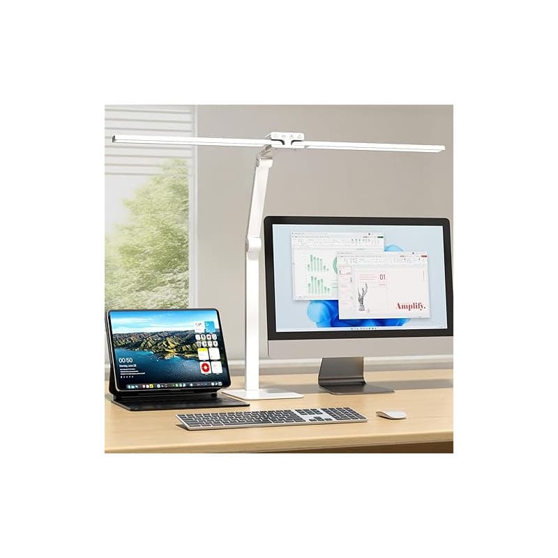 KableRika 24W Lampe de Bureau LED avec Métal Base: 80cm Double Tête, Grande Lampe Bureau design, réglage intensité, lumiere bure