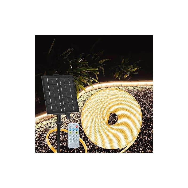 ZAIYW 10M Bande LED Solaire Extérieur, IP68 Étanche, avec Télécommande & Minuterie, Auto-adhésive & Découpable pour Clôture, Jar