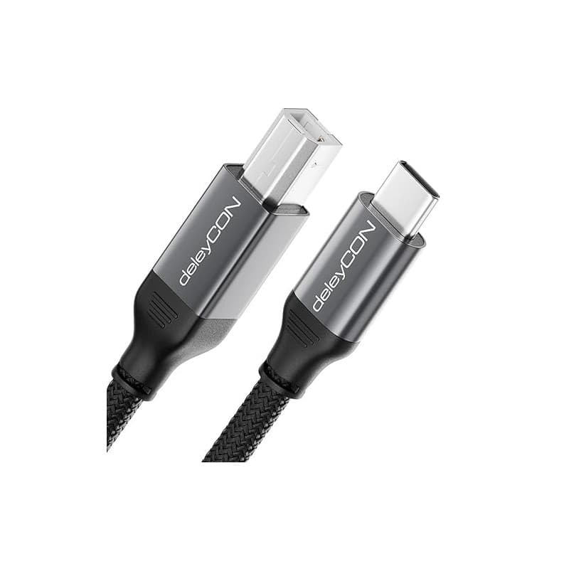 deleyCON 0,5m USB C Câble Imprimante (pour Imprimante, Scanner, MIDI) Court 50cm USB-C vers USB-B Liaison Tressée + Connecteur M