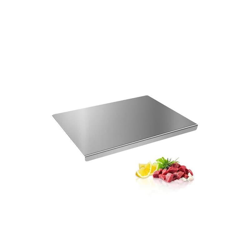 Planche a Decouper Inox, Plaque Inox Cuisine en Acier Inoxydable, Protege Plan de Travail Cuisine avec Bord d'arrêt, les Pain et
