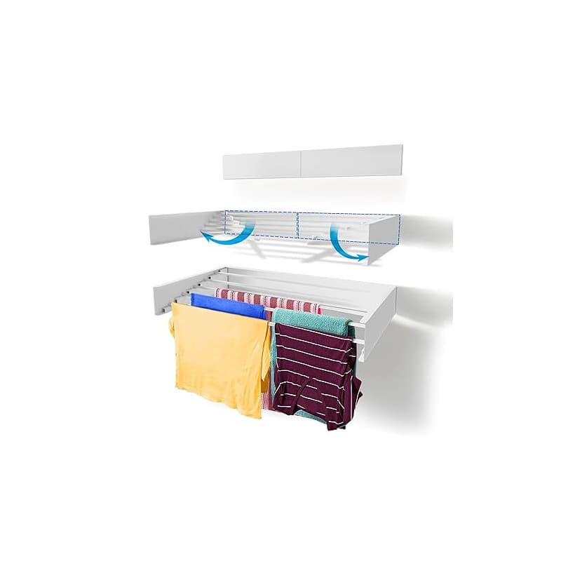 Step Up Etendoir à Linge - Fixation Murale - Rétractable - Étendoir à Linge Pliable pour l'intérieur ou l'extérieur - Économie d