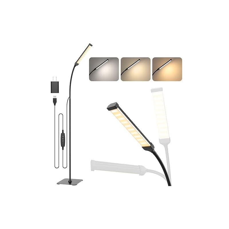iFalarila Lampadaire LED 10W 3 Couleurs 10 Luminosités Col de Cygne pour Salon Chambre Bureau
