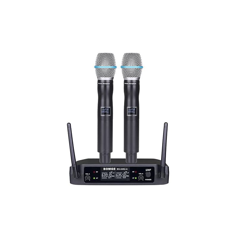 BOMGE UHF 240U Lot de 2 Microphones et systèmes sans Fil portatifs en métal pour karaoké, Chant, réunion, fête, église, DJ, Mari