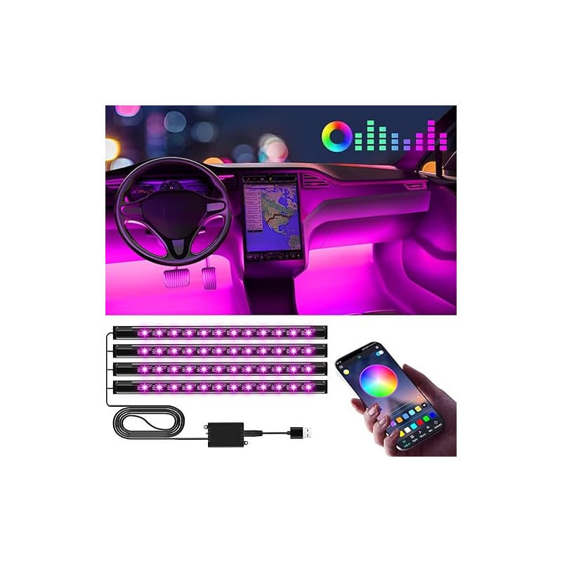 Winzwon Accessoire Voiture Interieur Femme Homme, LED Voiture Interieur, Accessoire Voiture Lampe, 16 Millions de Couleurs Car A