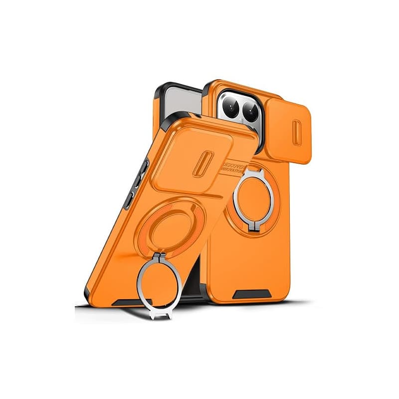 MODFYN Coque pour Xiaomi 15T Pro avec Cache Caméra, Militaire Antichoc Anti-Rayures Housse avec 360°Metal Anneau Béquille Etui H