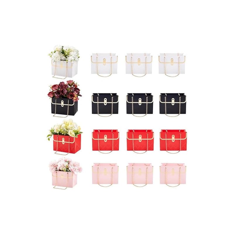 GORGECRAFT 12pcs Boîtes Cadeaux en Papier de Fleurs Boîte de Sac à Main de Bouquet Seau de Rangement Panier d'emballage Rectangu