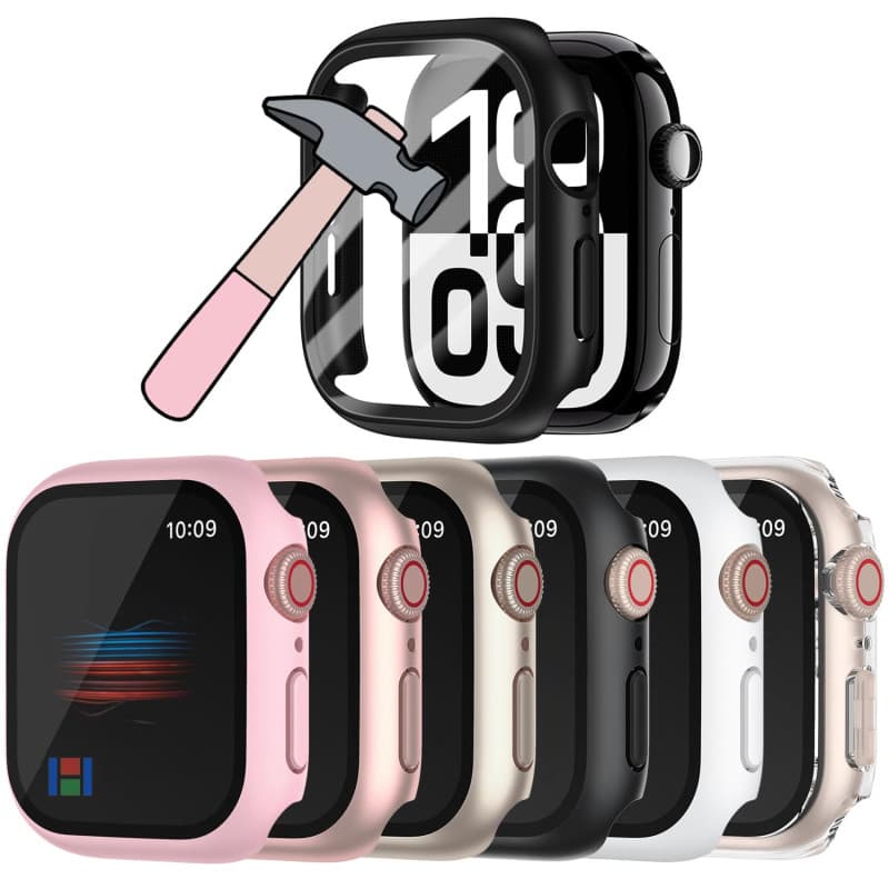 HANKN 6 Pièces Dur Coque pour Apple Watch Series 11 10 46mm Protecteur Films D'écran Verre Trempé, Couverture Complète Antichoc