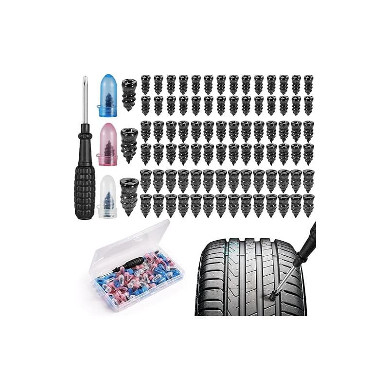 Samulee 85 Pièces Kit Reparation Pneu Voiture, Kit Anti Crevaison Voiture, Clous Pneus Voiture, pour Auto Moto Camion Tracteur