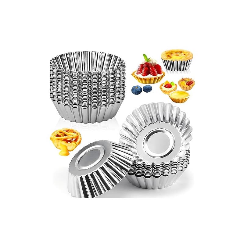 qhklew 36 Pièces Moule à Tarte aux œufs, Moules à Tartelettes en Acier au Carbone, Réutilisables, Tarte Oeuf Pan Antiadhésif Aci
