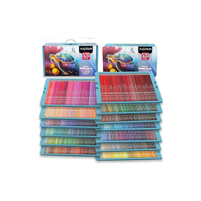 KALOUR Pro Crayons de Couleur, Ensemble de 520 Couleurs, Mine Douce pour Artistes avec des Couleurs Vibrantes, Idéal pour le Des