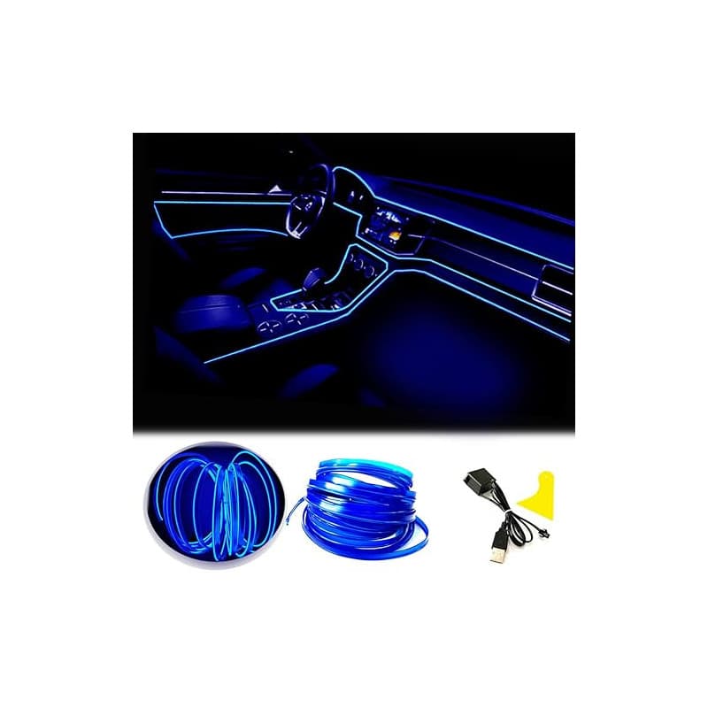 El Wire Bande Lumineuse pour intérieur de Voiture, 5 m de Fil néon USB 5 V avec Protection par fusible pour décoration intérieur