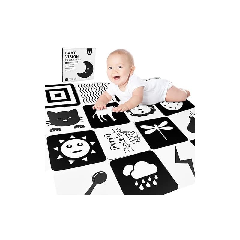 Chiluxendo 20 Pièces Livre Bebe 0-3 Mois, Carte Noir et Blanc Bébé, Carte Contraste Montessori, Jeux d'Éveil Noir et Blanc, Cart