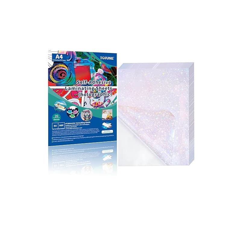 TOJUNE Feuilles de Plastification à Froid Auto-adhésives Holographiques A4 | Feuilles d'autocollants Transparentes Imperméables
