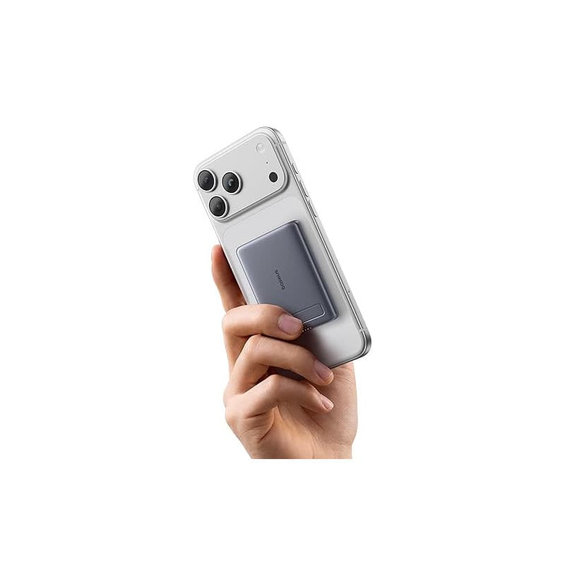 Baseus Mini MagSafe Powerbank 5000 mAh certifié Qi2 avec Support Pliable, PD 20 W, Batterie Externe magnétique USB C, sans Fil,