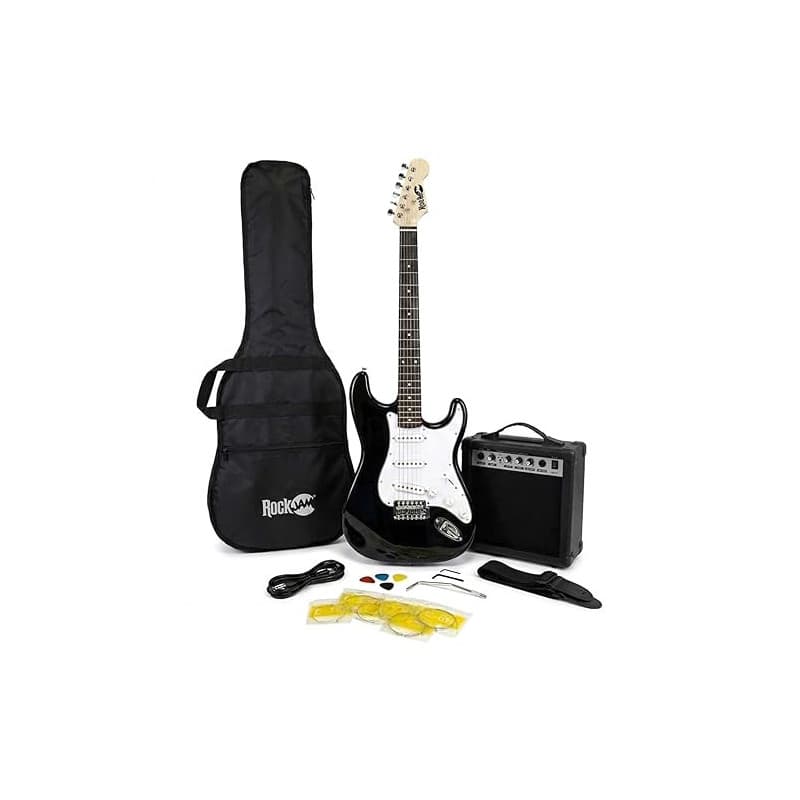 RockJam Kit Guitare Électrique Taille Standard pour Débutants, Noir, 6 Cordes avec Ampli 10 W, Housse, Sangle, Câble, Médiators