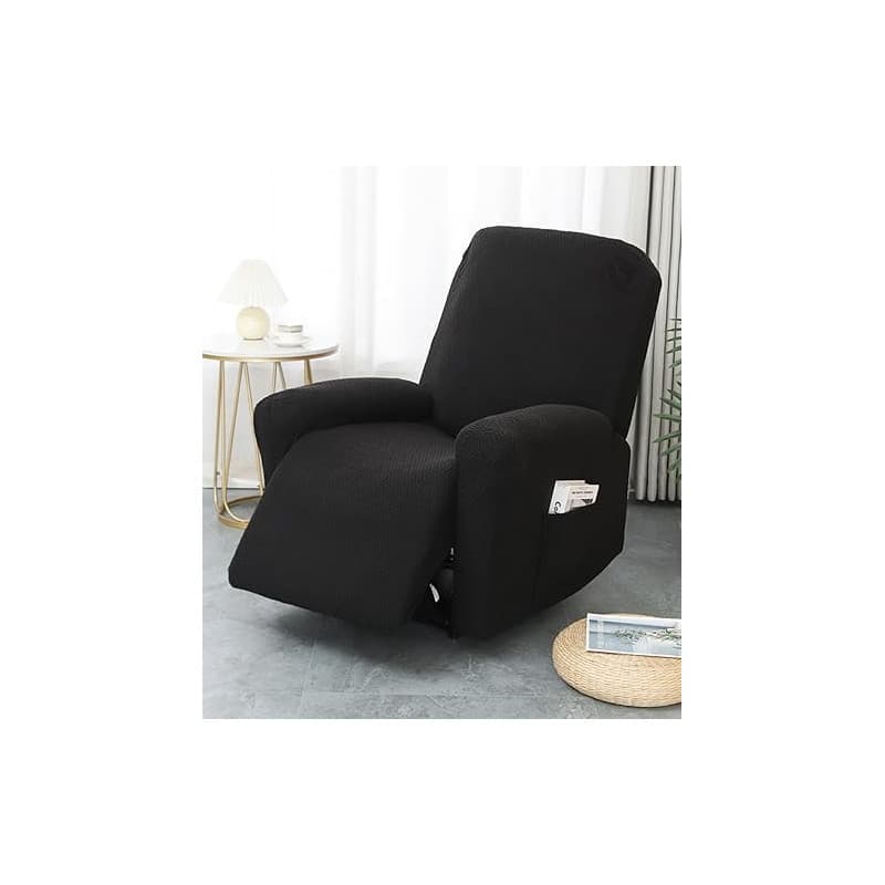 Hearda Housse de Fauteuil Relax Inclinable Electrique, Jacquard Noir Housse pour Canapé Relax, Élastique Housse de Fauteuil Exte