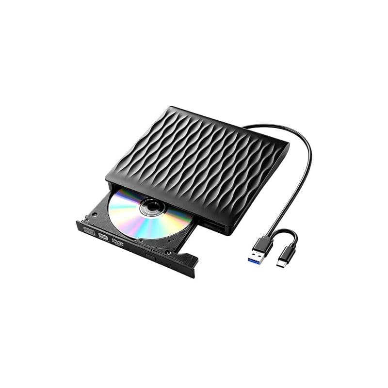 Lecteur CD DVD Externe pour PC USB 3.0 et Type C, Graveur Externe Optique Portable CD/DVD +/- RW Drive, Transmission Rapide DVD