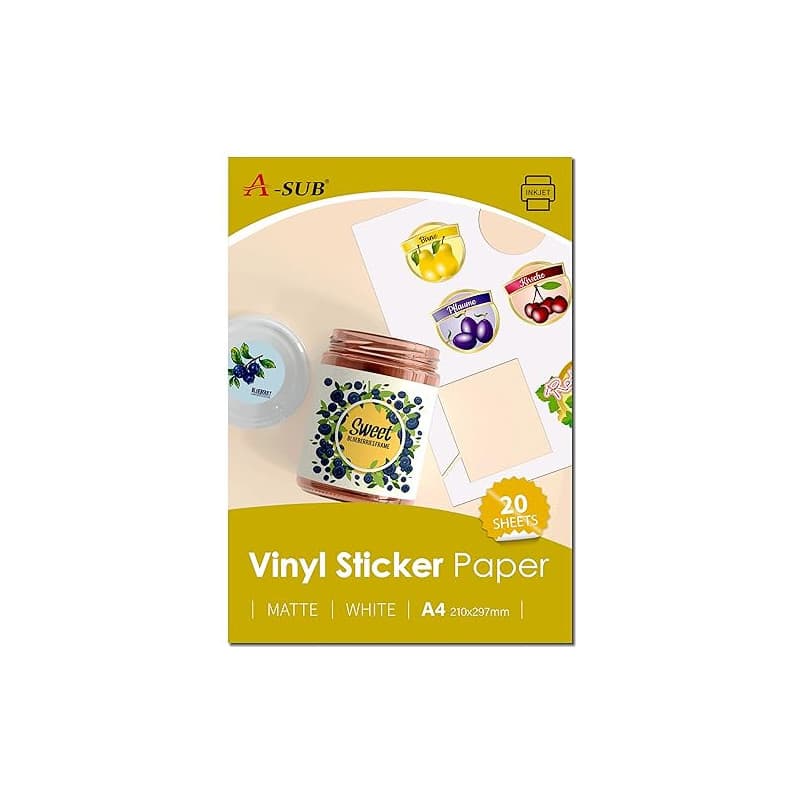 A-SUB Papier autocollant en vinyle imprimable imperméable de qualité supérieure blanc mat, étiquettes autocollantes en vinyle po