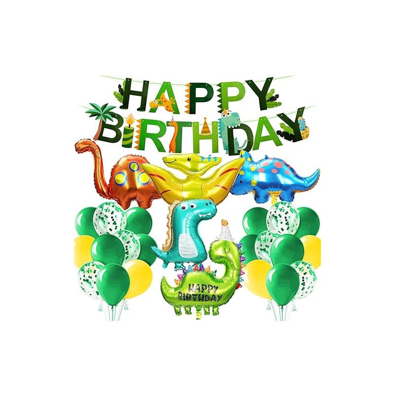 Alaoo Kit Décoration Anniversaire Dinosaure, Anniversaire Dinosaure, Géant Ballon Dinosaure avec Happy Birthday Bannière, Ballon