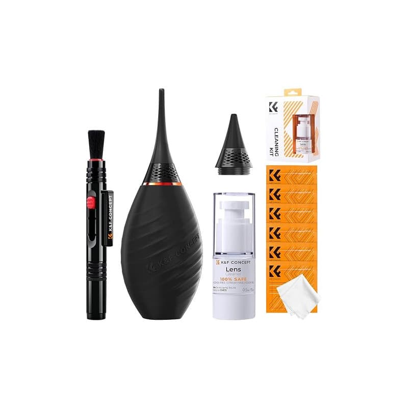 K&F CONCEPT Kit de Nettoyage 10 en 1 (Pinceau de Nettoyage + Chiffon Microfibre + Poire pour Photo) pour Objectif de Caméra Refl