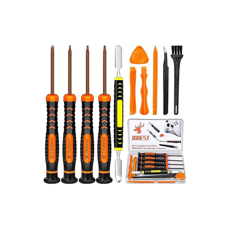 JOREST Kit Demontage PS4 PS3 PS5 Xbox one/360, 11pcs Kit Nettoyage, Outil Reparation pour Manette et Console, avec Tournevis Tor