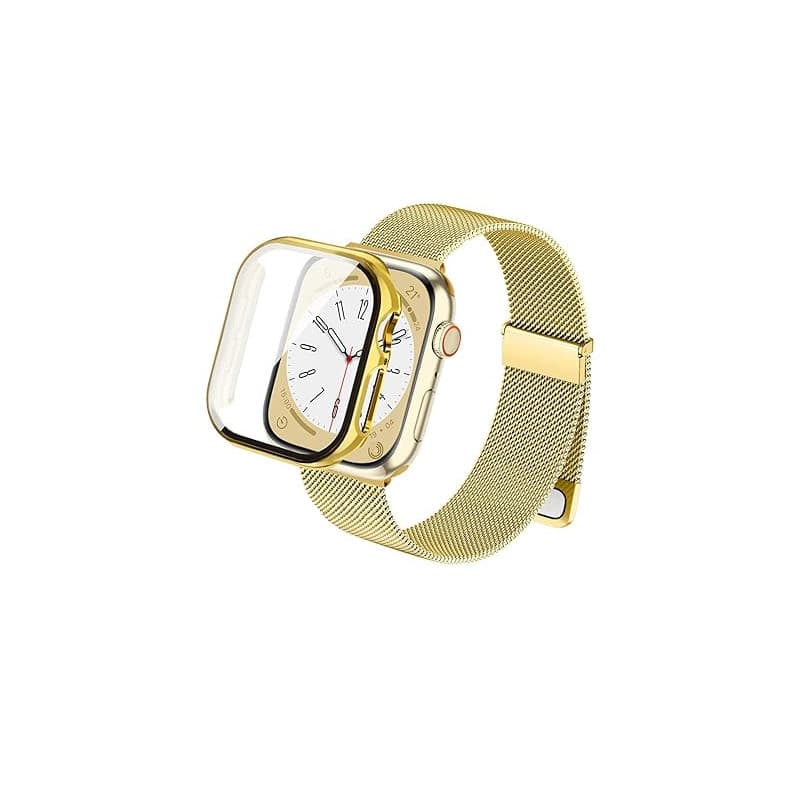 SimpleThings Compatible avec le bracelet milanais Apple Watch séries 10, 9, 8, 7, 6, 5, 4 SE avec étui de protection, boucle mag
