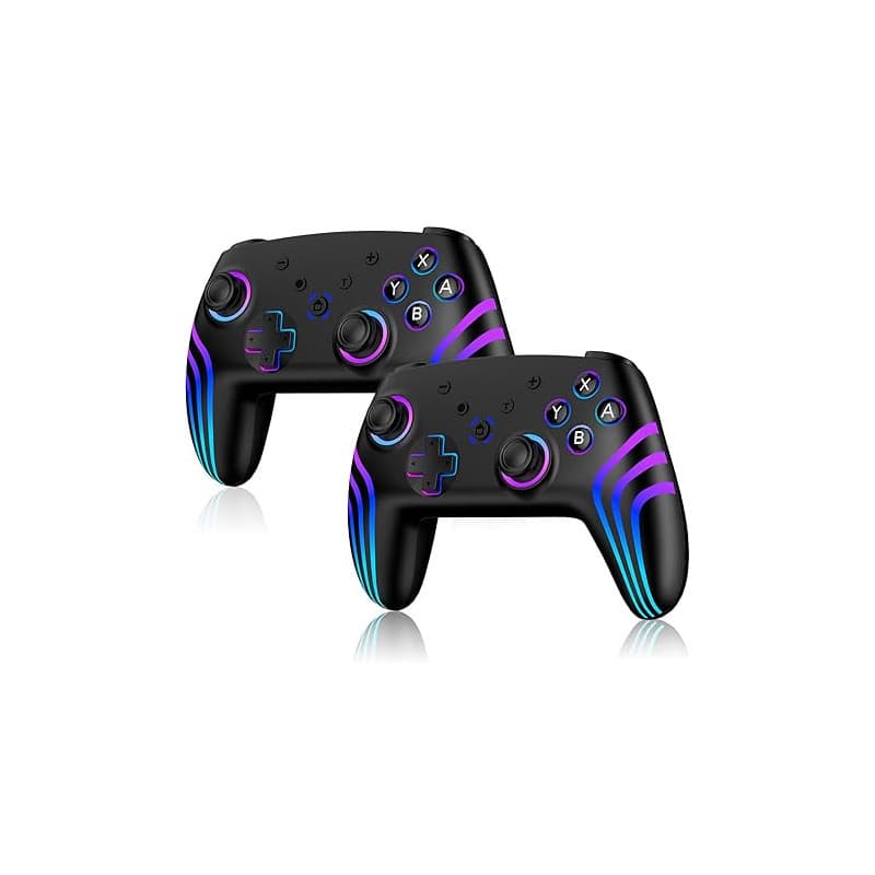 Riscvma 2pcs Manette Sans Fil pour Switch/Switch 2/Lite/OLED/PC, Manette pour Switch Pro avec éclairage RGB à 7 Couleurs Changea
