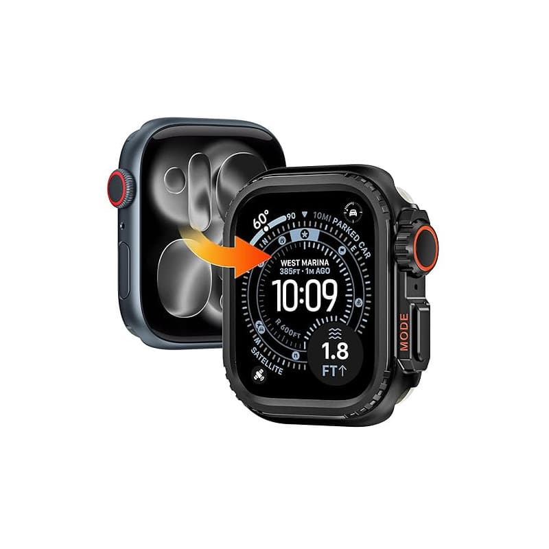 Kamita Coque Métal Compatible avec Apple Watch Série 11/Série 10 46mm avec Couverture Arrière, Antichoc Alliage d'aluminium Bump