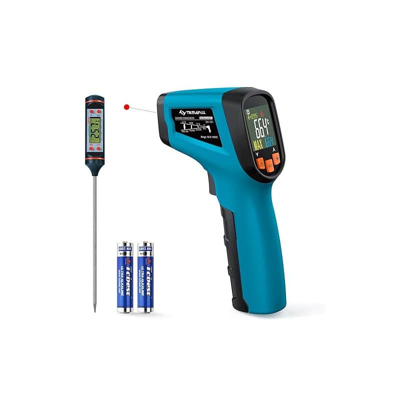 Tilswall Thermomètre Infrarouge Laser Numérique Sans Contact, -50°C ~ 600°C(-58°F ~ 1112°F), Emissivité Réglable, Idéal pour Cui