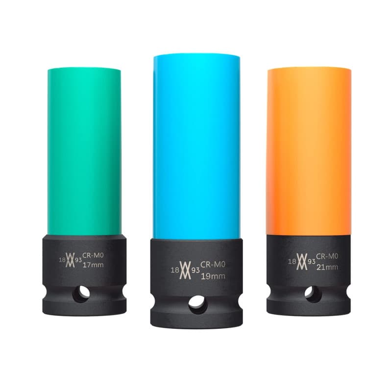 Lot de 3 douilles de serrage pour jantes alu 17/19/21 mm | WIESEMANN 80058 | pour visseuse à percussion | n'abîme pas les boulon