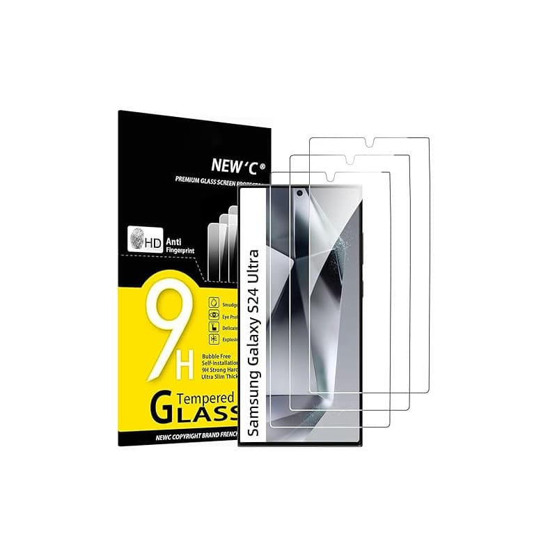 NEW'C Lot de 3, Verre Trempé pour Samsung Galaxy S24 Ultra Protection efficace contre les Rayures - sans Bulles - Ultra Résistan